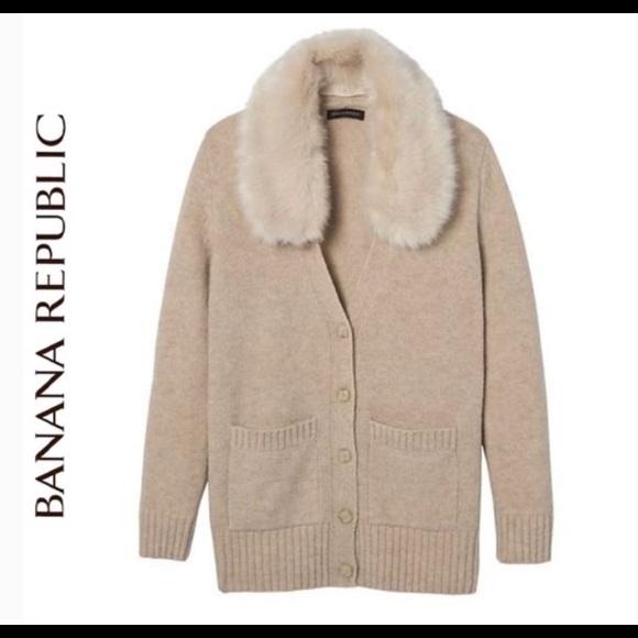 Banana Republic Merino boyfriend cardigan w/ fur - Picture 2 of 10